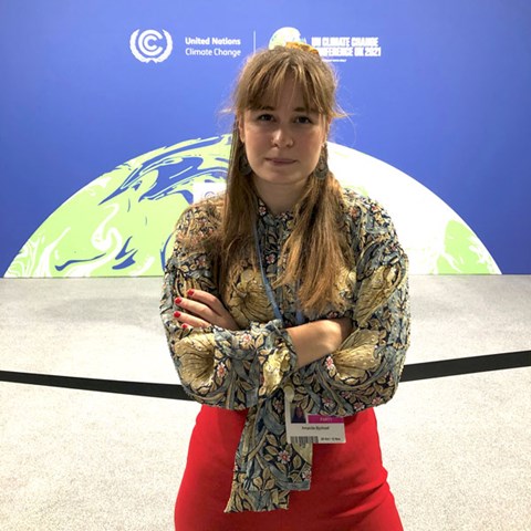 Amanda Björksell på Cop26. Foto.