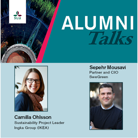 Alumni Talks speakers Camilla Ohlsson and Sepehr Mousavi. Photo.