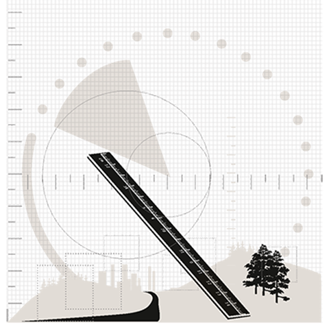 Geometry. Ruler. Spruce fir. Black and white three-dimensional picture.