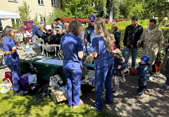 Kön ringlade lång för att få hjälp med gosedjuren av veterinärstudenter