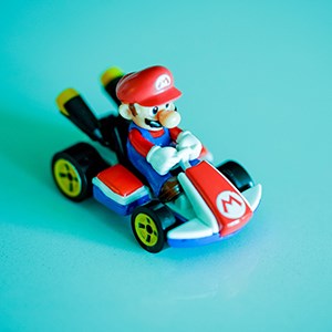 Super Mario in a car. Photo.
