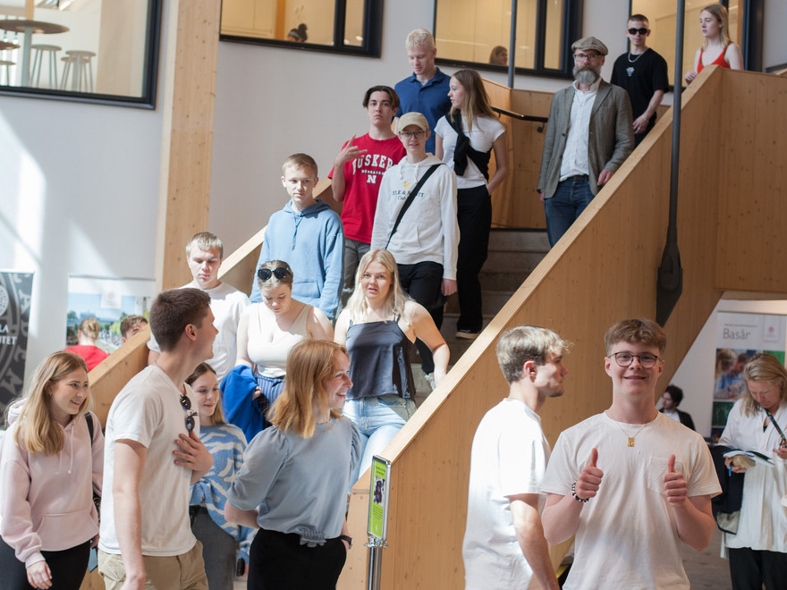 Studenter i en trappa inomhus på SLU