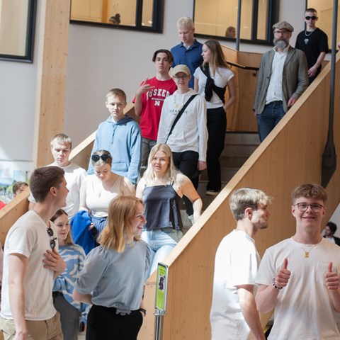 Studenter i en trappa inomhus på SLU