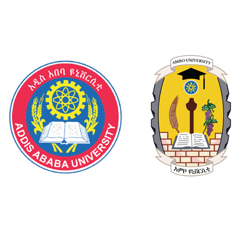 Logos av Addis Ababa University och Ambo University visas