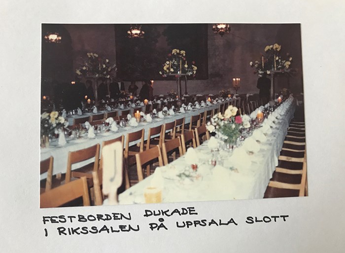 Festborden dukade i Rikssalen på Uppsala slott vid den allra första promotionsmiddagen. 1977 lades inte samma vikt vid matfotografering som 2017.
