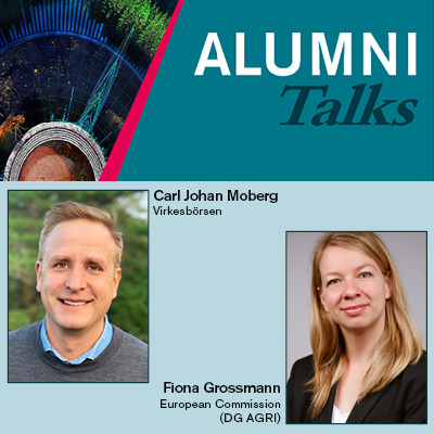 Alumni Talks talare Carl Johan Moberg och  Fiona Grossmann. Foto:  Sofie Adolfsson och  Meike Engel.