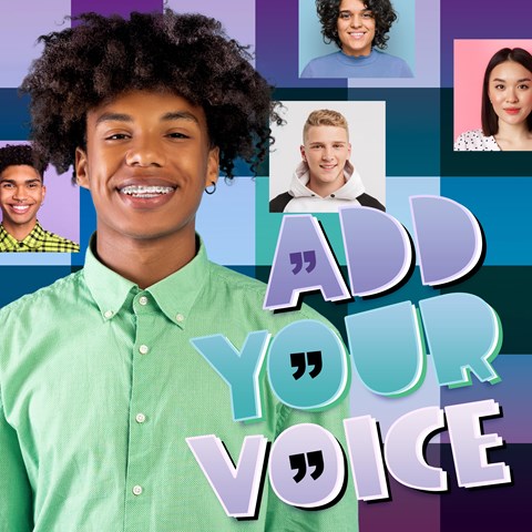 An image of a man, smiling at the camera. The text "Add your voice" can be seen in the picture.