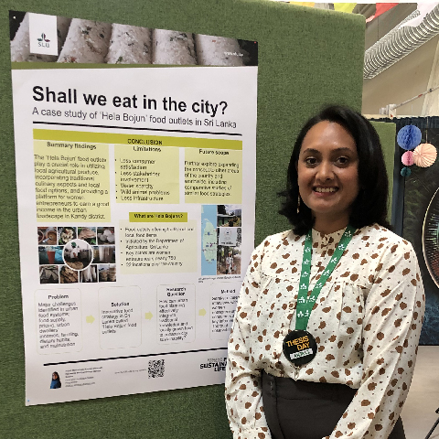 Anjali by her poster Thesis Day 224 in Alnarp. Photo Annica Hultfeldt