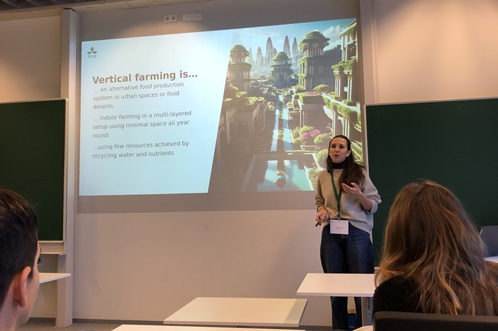 Pauline Seeburger presenting her degree project about vertical farming. Photo Annica Hultfeldt